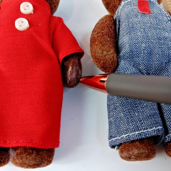 Set Of 2 Vintage Brown Bear Figurine Flocked Denim Outfit 5” Toy Arms Legs Move - Picture 4 of 5